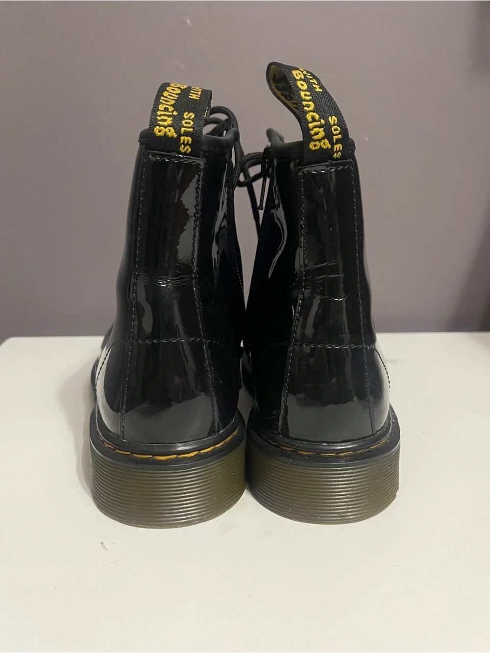 Dr. Martens Black YOUTH 1460 PATENT LEATHER LACE UP Combat BOOTS